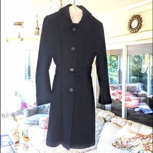 Anne Klein Wool-blend Belted Black Pea Coat Sz 4